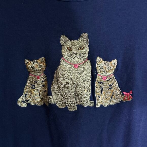 Quacker Factory Women’s Dark Blue Top with Embroidered Cats, Small, Pre-owned - Picture 4 of 6